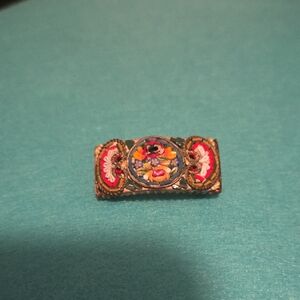 [ANTIQUE] Micro Mosaic Floral Bar Brooch in Multicolor